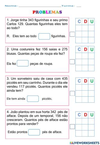 Problemas de Adição e Subtração
