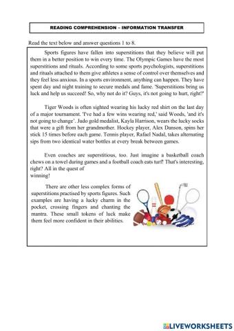 Reading Comprehension- Unit 8