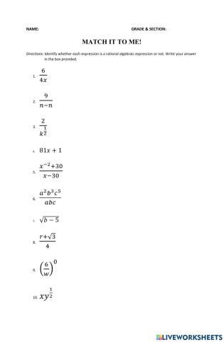 Simplifying Rational Algebraic Expression
