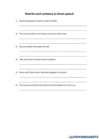 Grade 6 direct and indirect worksheet