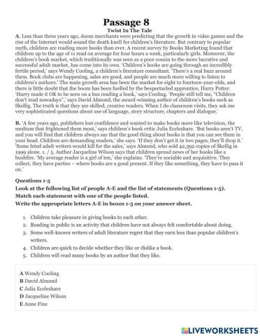 Ielts reading matching names