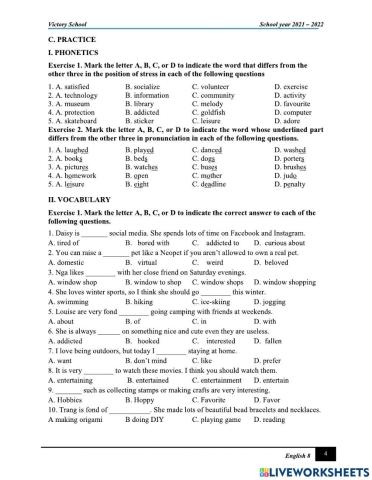 E8. unit 1. leisure activities