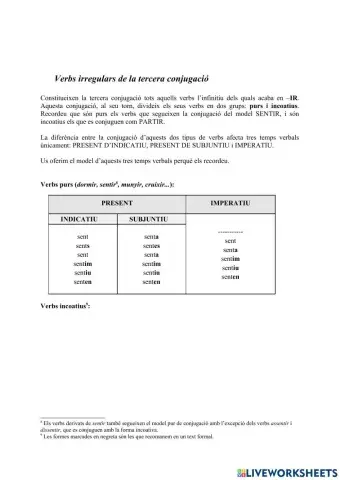Verbs irregulars de la tercera conjugació