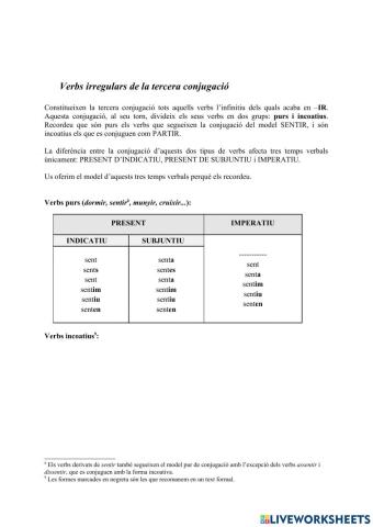 Verbs irregulars de la tercera conjugació
