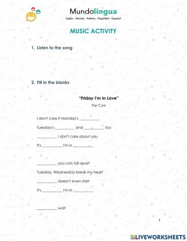 Music Activity: Friday I'm In Love