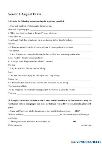 Senior 6 Ausgust Exam