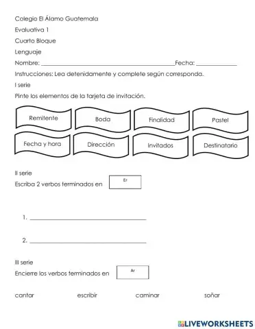 Evaluativa Comunicación y Lenguaje, primero primaria