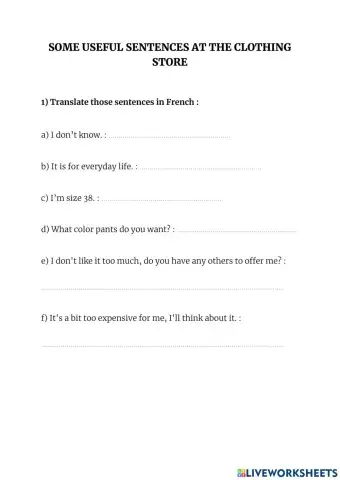 Some useful sentences at the clothing store