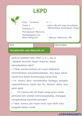 LKPD Tema 2, Subtema 3, Pembelajaran 1