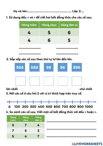 Phiếu tự học về sắp xếp thứ tự và so sánh 2