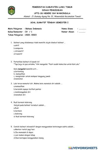 Sumatif tengah semester 1 bindo