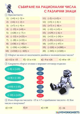 Събиране на рационални числа с различни знаци