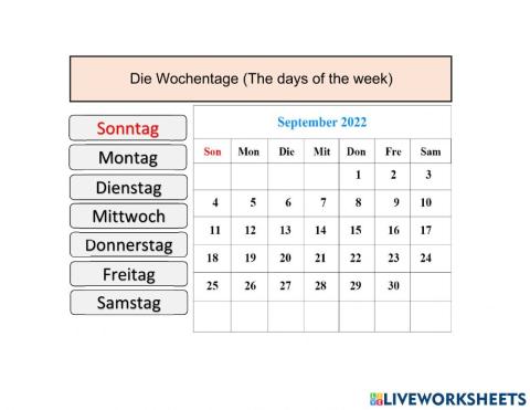Die Wochentage