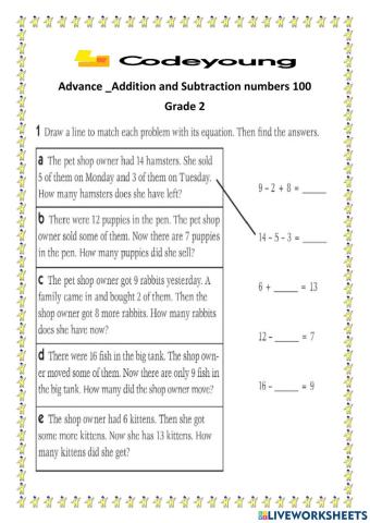 Addition and Subtraction numbers 100