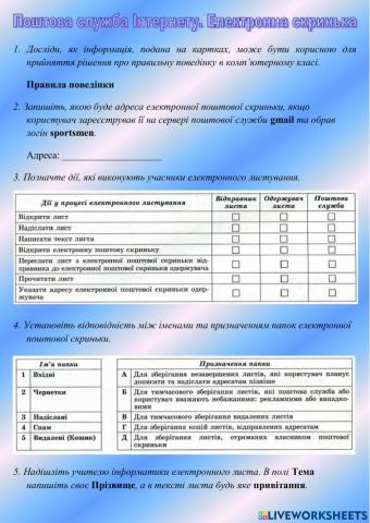 Поштова служба Інтернету. Електронна скринька та електронне листування