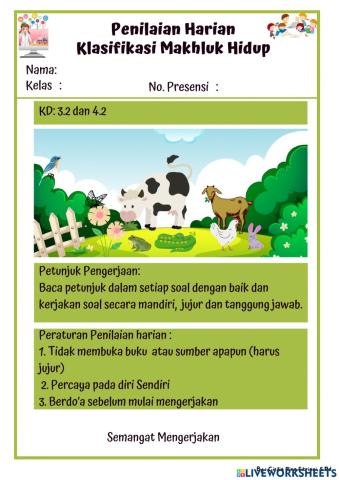 Penilaian Harian : Klasifikasi Makhluk Hidup