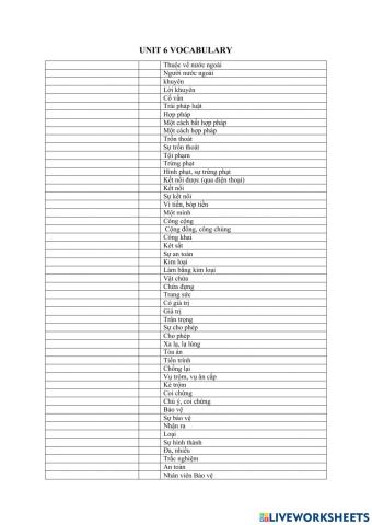 Unit 6 Vocabulary