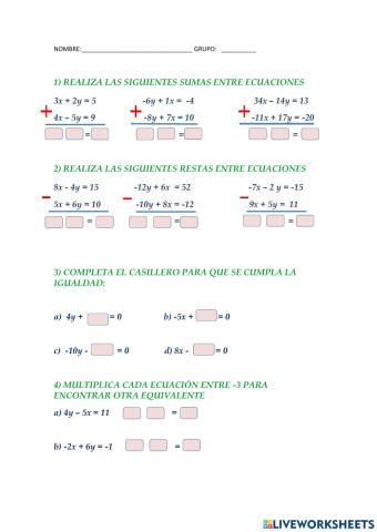 OPERACIONES CON ECUACIONES, PARA EJERCITAR