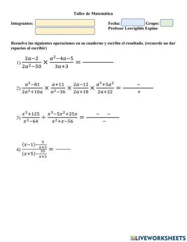 Multiplicación y División de fracciones algebraicas
