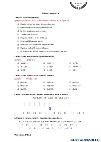 Números enteros 1º ESO