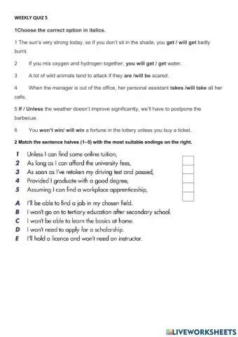 Zero, First and Second conditionals