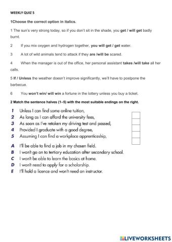 Zero, First and Second conditionals