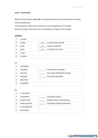 Band 3 (Core 2) - Unit 8 - Test