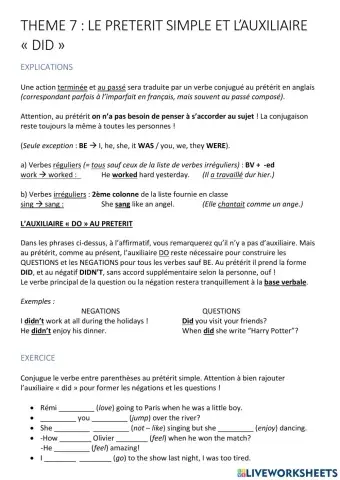 Le prétérit simple et DID