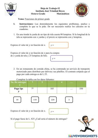 Funciones de primer grado 8vo