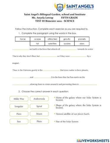 Science Exam, 3rd Partial