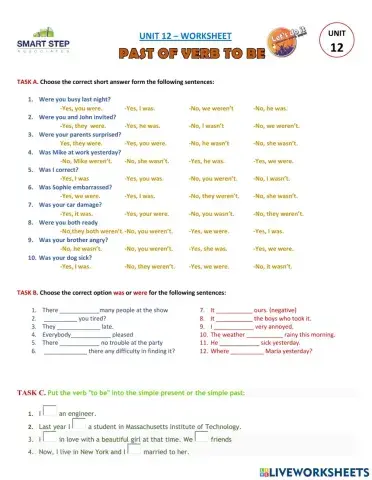 Unit 12 - Past of verb TO BE