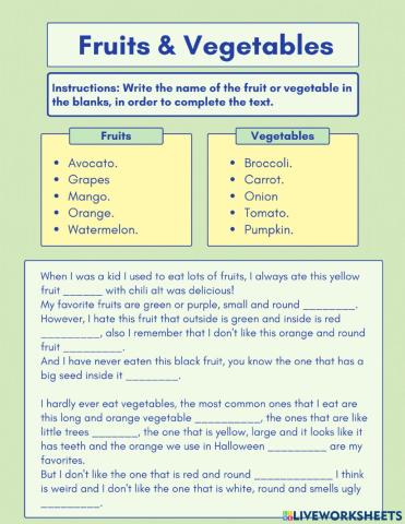 Fruits and vegetables