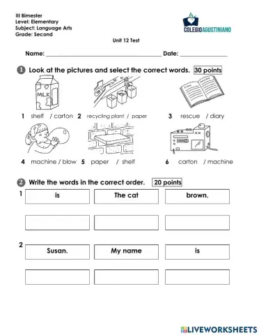 Language Arts Test Unit 12.