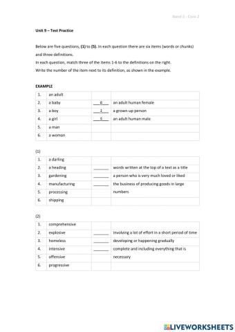 Band 3 (Core 2) - Unit 9 - Test
