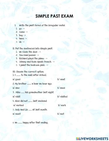 Simple past exam