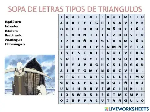 Sopa de letras tipos de triangulos