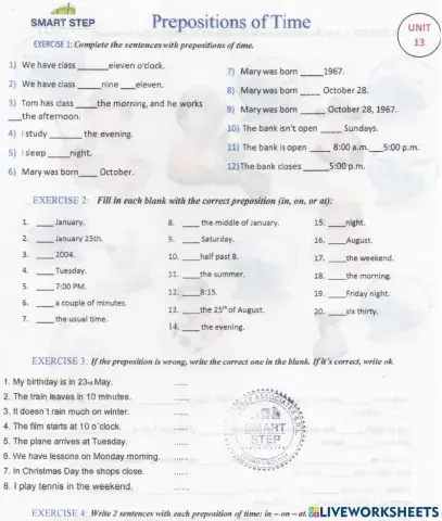 UNIT 13 - Prepositions of Time