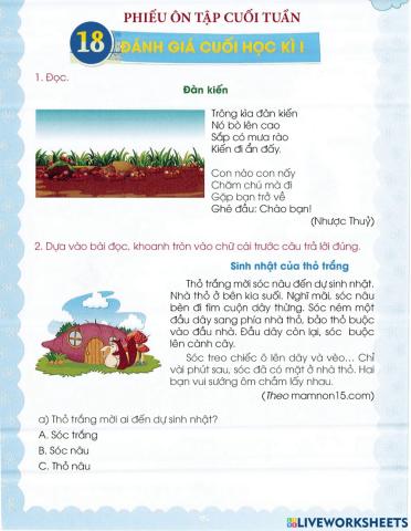 Tiếng Việt 1 - Tuần 18 (Ôn tập)