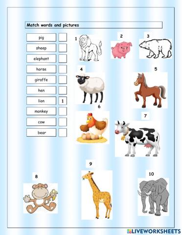 Animals:match word and picture