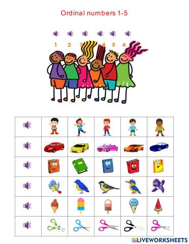 Ordinal numbers 1-5