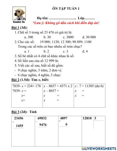 Ôn hè tuần 1 - 4D