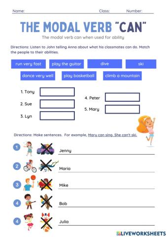 The modal verb can worksheet