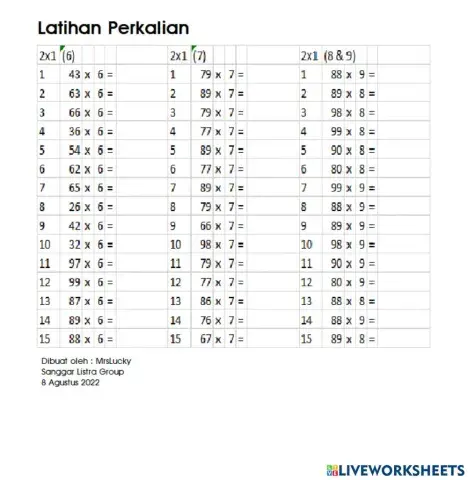Perkalian 6789 (2x1)