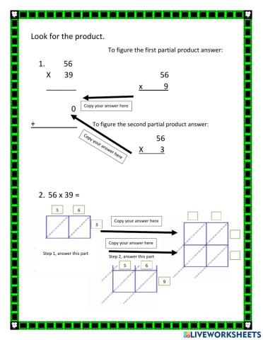 Practice Worksheet long and lattice method