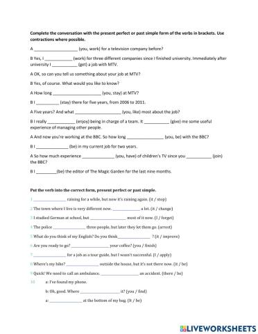 Present perfect and past simple. Practice