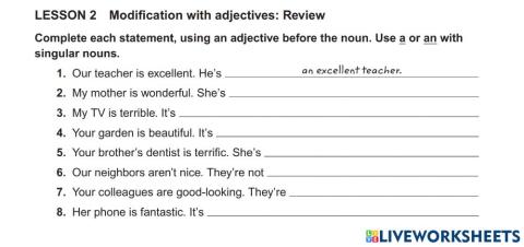 Top notch 1 unit 1 adjective+ noun