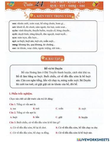 Tiếng Việt 1 - Tuần 24