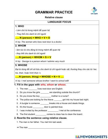 GRAMMAR PRACTICE Relative clause