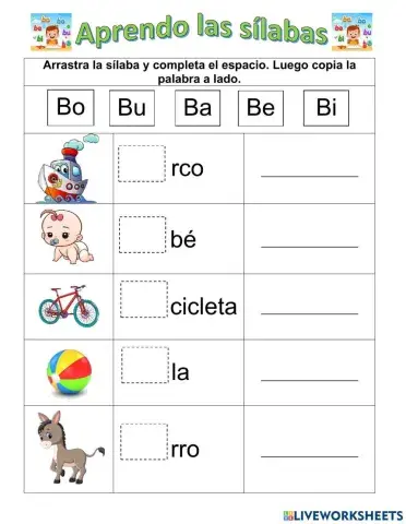 Las sílabas ba, be, bi, bo, bu