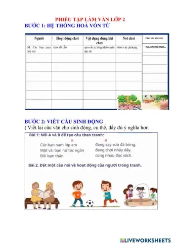 Phiếu viết câu lớp 2